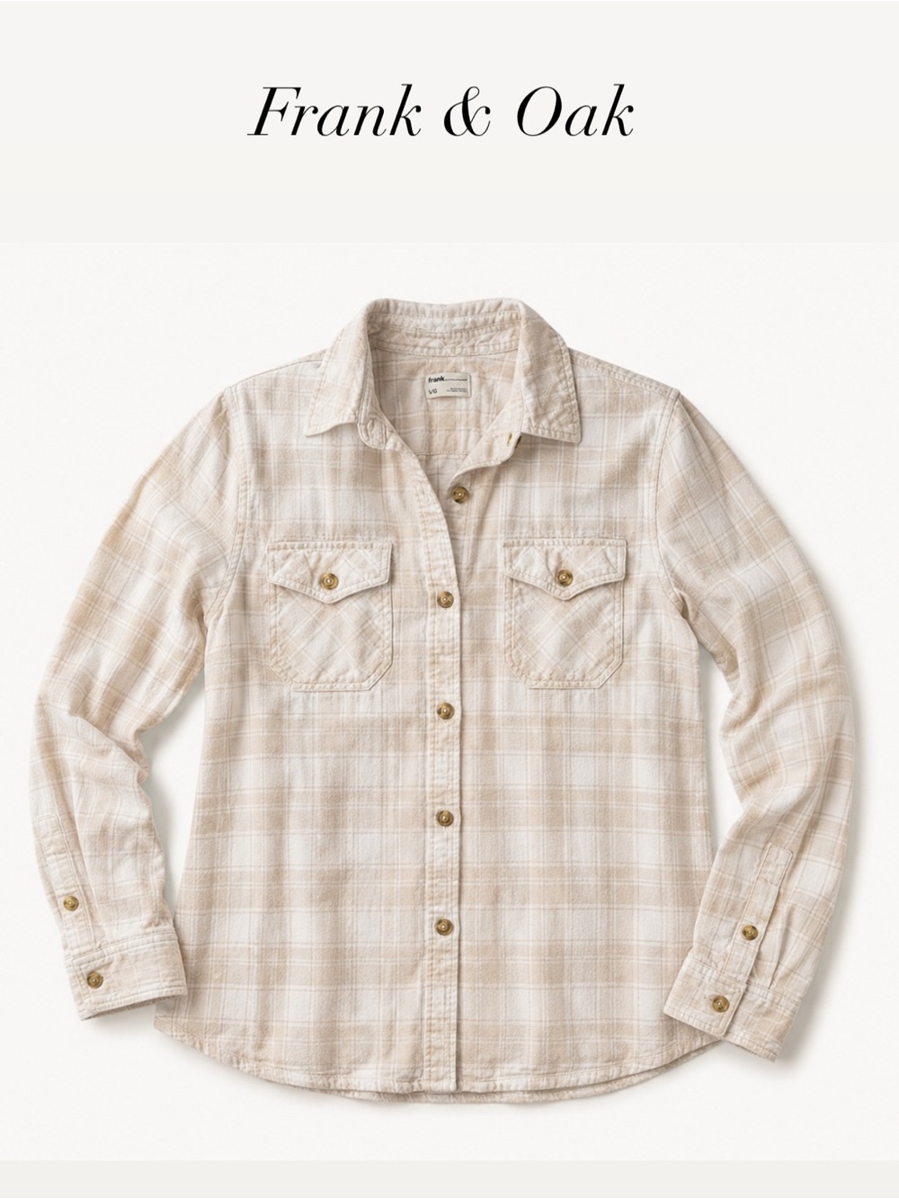Frank & Oak 100% organic cotton Beige Plaid Button-Up Shirt